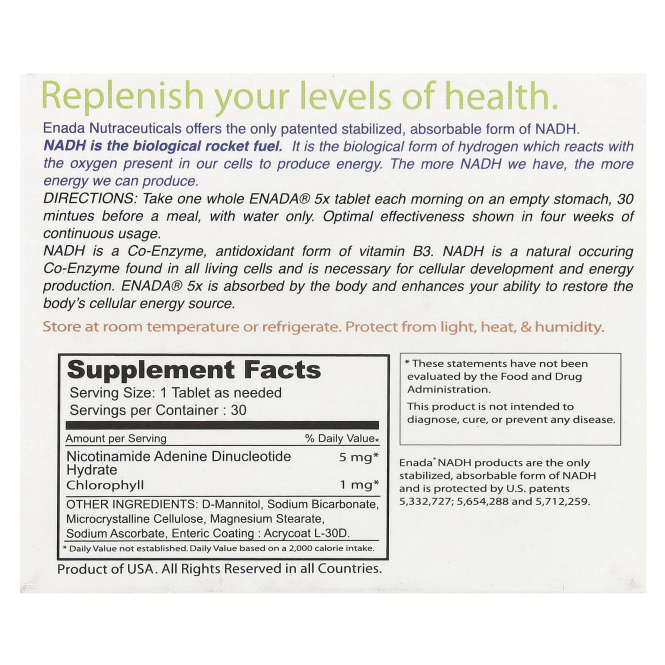 ENADA, The Energizing Co-Enzyme 1, Vitality+, 5 мг, 30 таблеток
