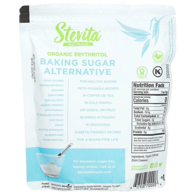Stevita Naturals, заменитель пекарского сахара, органический эритритол, 341 г (12 унций)
