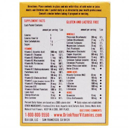 Ola Loa, Мульти витамины и минералы для энергии с апельсиновым вкусом, 30 пакетов, (7.2 г) каждый