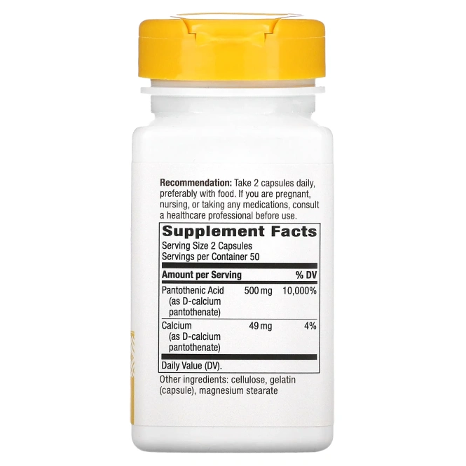 Nature's Way, пантотеновая кислота, витамин B5, 500 мг, 100 капсул (250 мг в 1 капсуле)