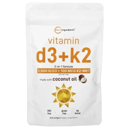 Micro Ingredients, витамины D3 и К2, 300 капсул