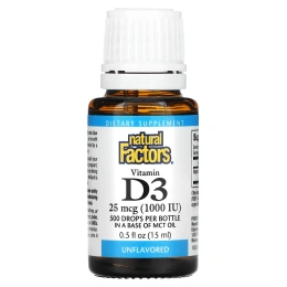 Natural Factors, Капли с витамином D3, 1000 МЕ, 0,5 жидкой унции (15 мл)