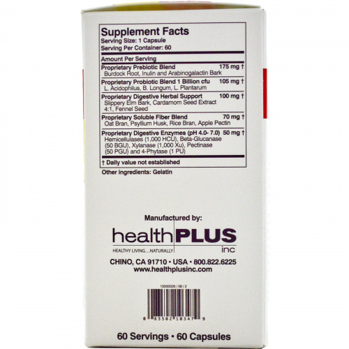 Health Plus, Colon Cleanse MAX, пробиотическая клетчатка, 60 капсул