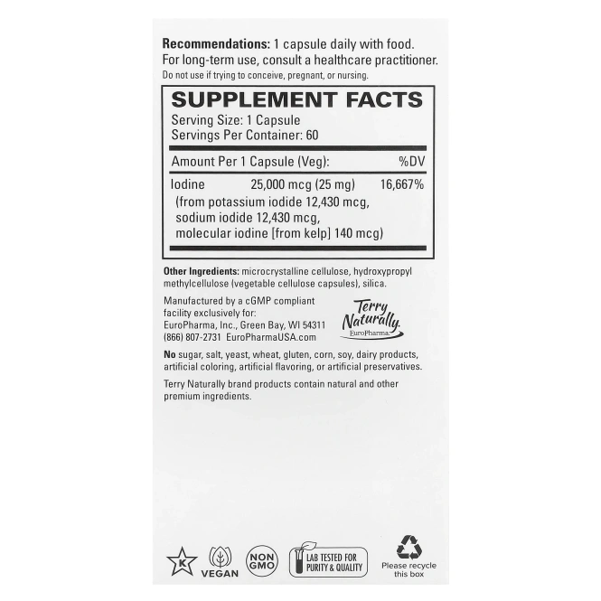 EuroPharma, Terry Naturally, Tri-Iodine, 25 мг, 60 капсул