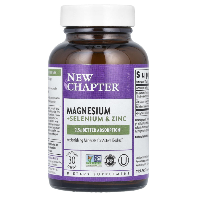 New Chapter, Magnesium + Selenium & Zinc, 30 Vegan Tablets