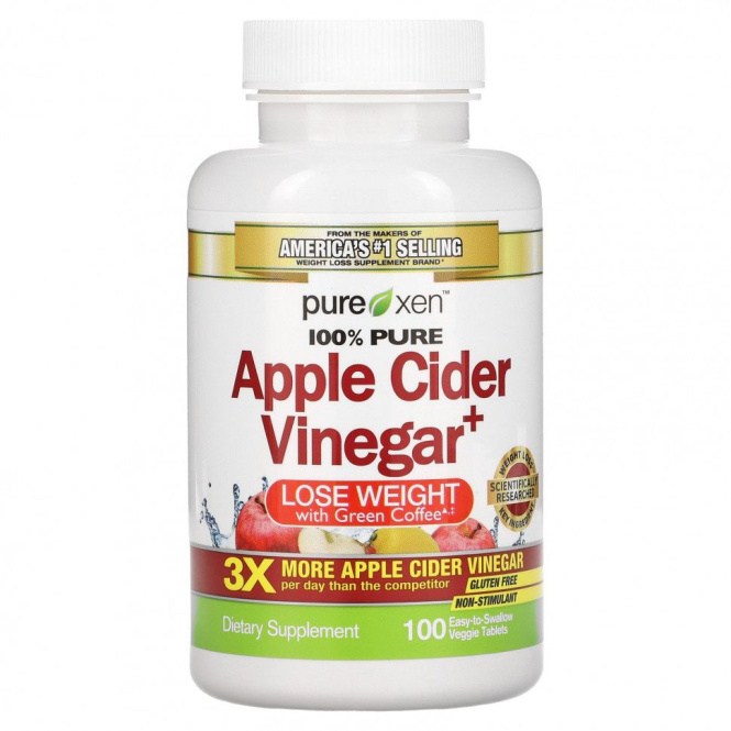 Purely Inspired, Яблочный уксус+, 100 растительных таблеток, которые легко проглатывать