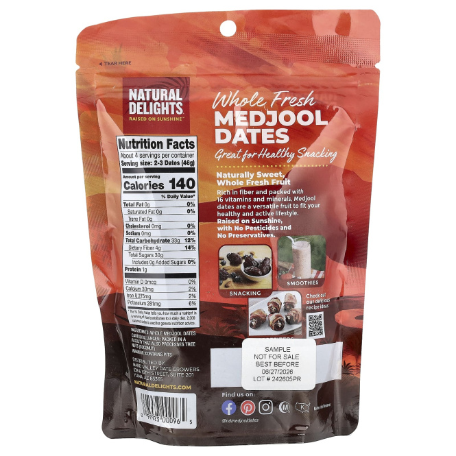 Natural Delights, Medjool, свежие финики, цельные, 227 г (8 унций)