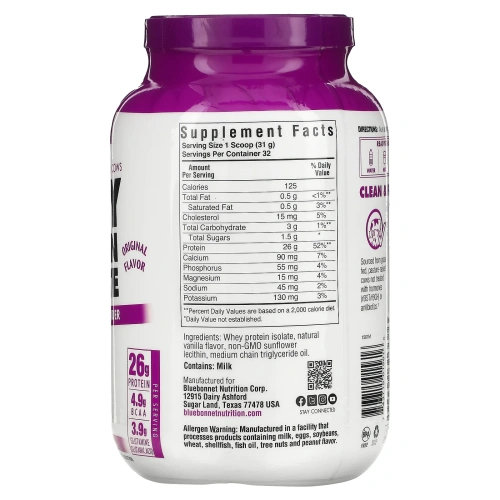 Bluebonnet Nutrition, 100% натуральный изолят сывороточного белка с натуральным оригинальным вкусом, 2.2 фунтов (992 г)