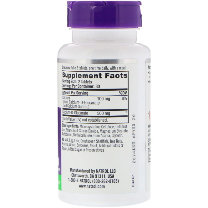 Natrol, Кальция D-глюкарат, 500 мг, 60 таблеток