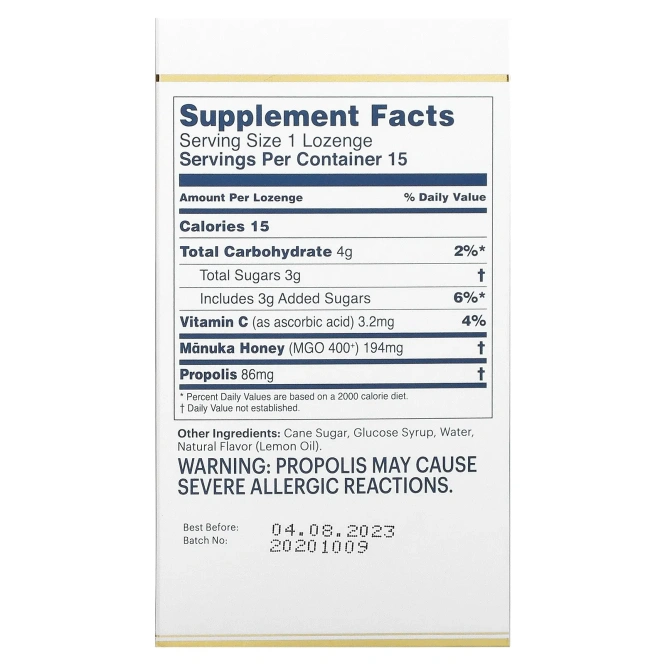 Manuka Health, Леденцы с медом Manuka, прополис, 15 леденцов