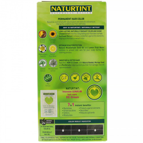 Naturtint, Перманентная краска для волос, 2N коричнево-черная, 165 мл