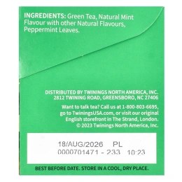 Twinings, Ароматизированный зеленый чай, мята, 20 чайных пакетиков, 40 г (1,41 унции)