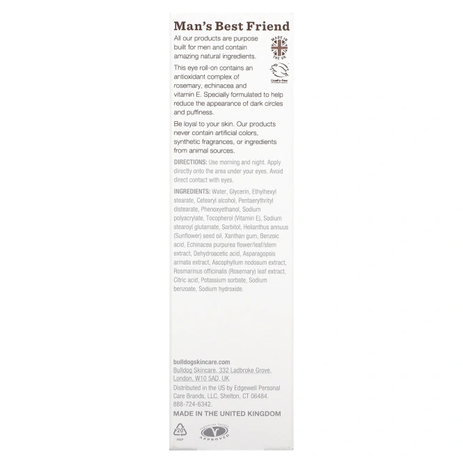 Bulldog Skincare For Men, Антивозрастной роликовый крем для кожи вокруг глаз, 15 мл