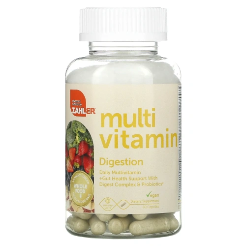 Zahler, Пищеварение, Ежедневные мультивитамины + поддержка здоровья кишечника с комплексом переваривания и пробиотиками, 60 капсул