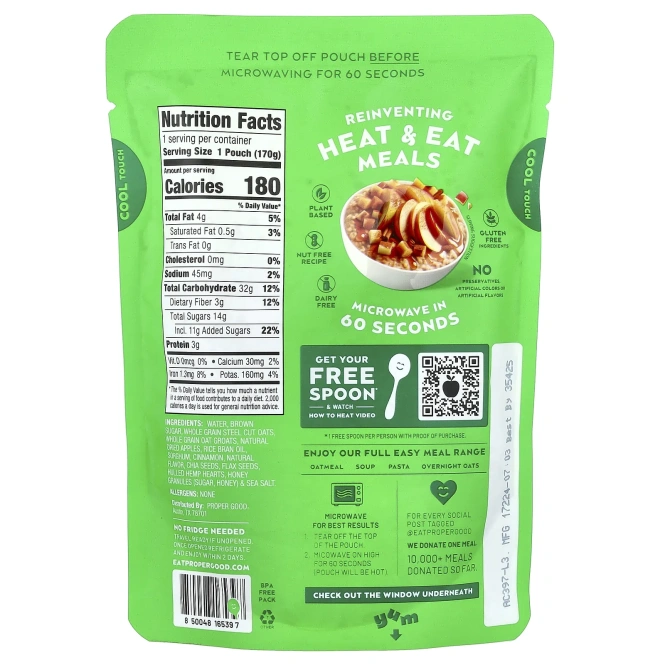 Proper Good, овсянка, яблоко и корица, 170 г (6 унций)