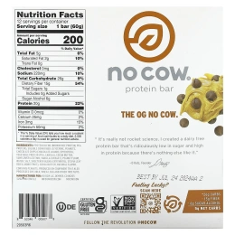 No Cow, Протеиновый батончик, шоколадная крошка с арахисовой пастой, 12 батончиков по 60 г (2,12 унции)