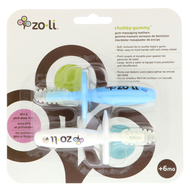Zoli, Chubby Gummy, Gum Massaging Teethers, Blue & White, +6mo, 2 Pieces