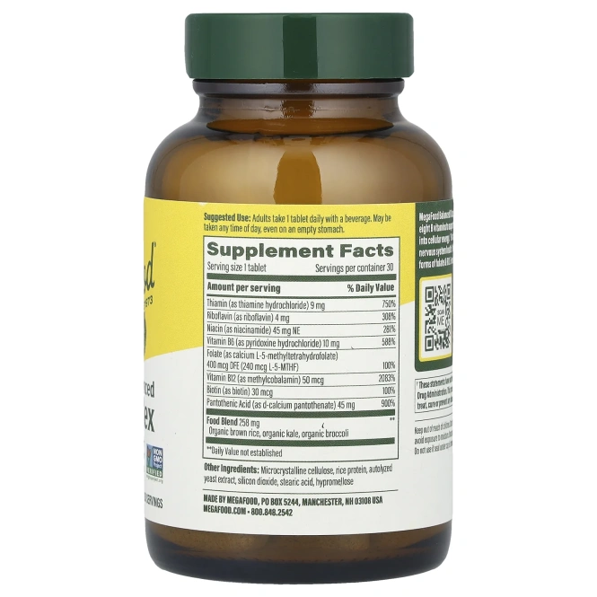 MegaFood, Сбалансированный комплекс витаминов В (Balanced B Complex), 30 таблеток