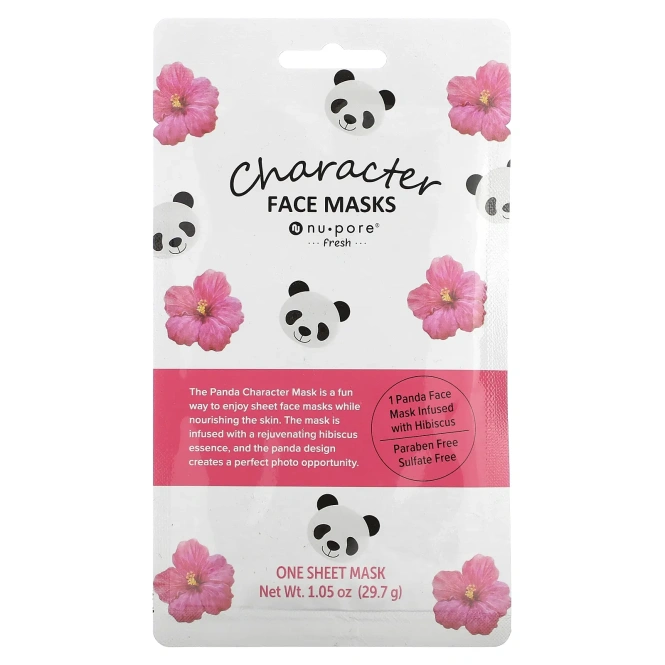 Nu-Pore, Character Face Mask, Panda, Hibiscus, 1 Sheet
