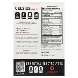 Celsius, Live Fit, увлажнение, незаменимые электролиты, без кофеина, фруктовый пунш, 14 порошковых стиков для увлажнения, 7,76 г (0,27 унции)