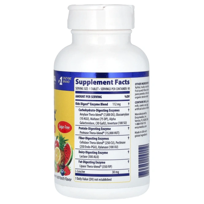 Enzymedica, Kids Digest, жевательные пищеварительные ферменты, фруктовый пунш, 90 жевательных таблеток