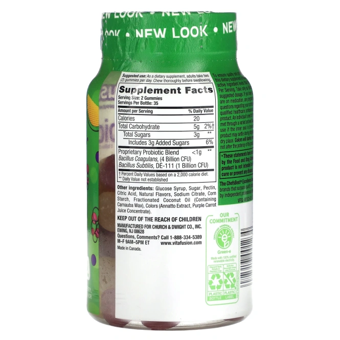 VitaFusion, Пробиотик, натуральная малина, вкус персика и манго, 70 конфет