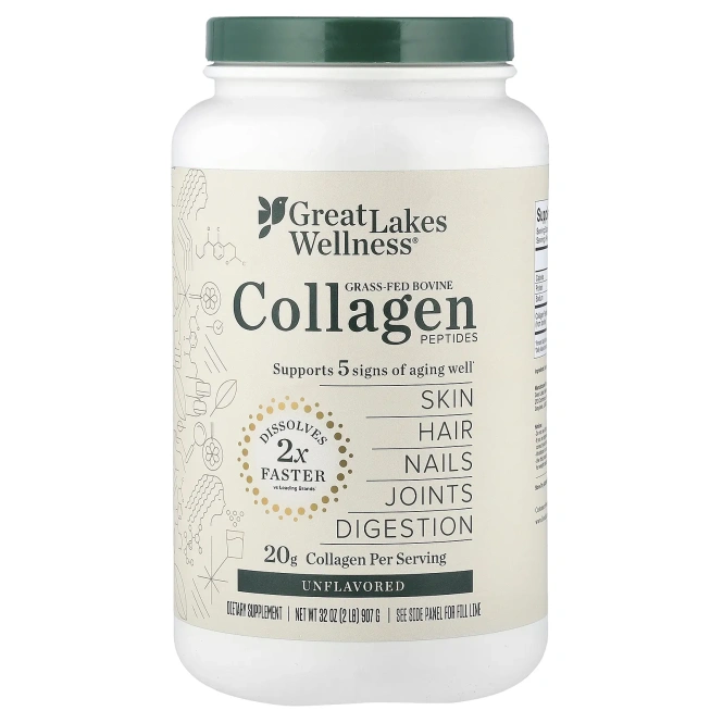 Great Lakes Wellness, пептиды бычьего коллагена от животных травяного откорма, без вкусовых добавок, 907 г (32 унции)