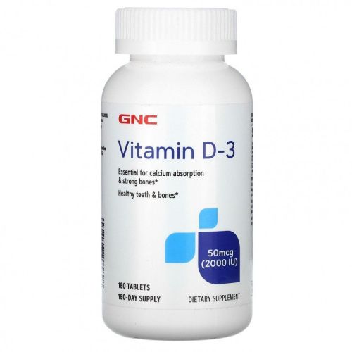 GNC, Vitamin D3, 50 mcg, 2000 МЕ, 180 Tablets