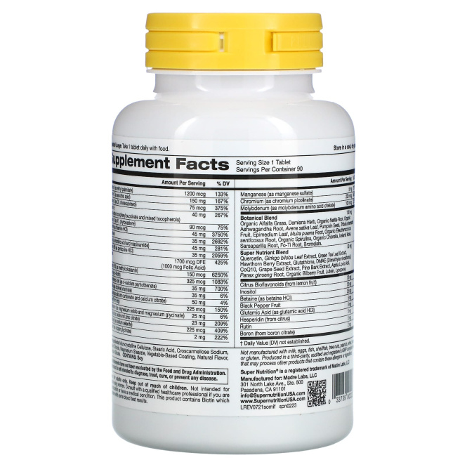 Super Nutrition, SimplyOne, для мужчин, тройная сила мультивитаминов, не содержит железа, 90 таблеток