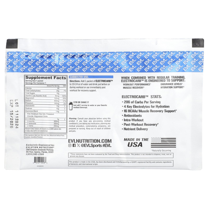 EVLution Nutrition, ElectroCarb ™, голубая малина, 30 г (1,1 унции)