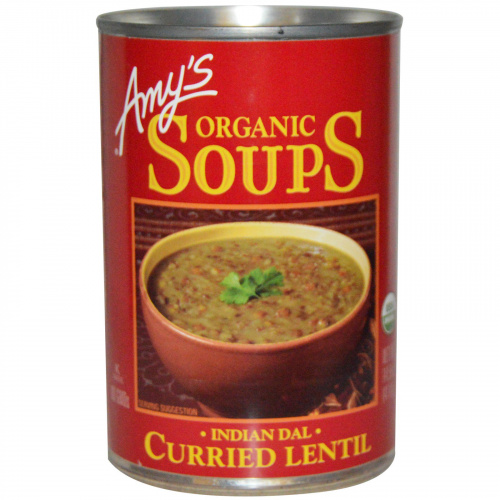 Amy's, Супы, Индийский суп "Дал" с карри и чечевицей , 14.5 унций (411 г)