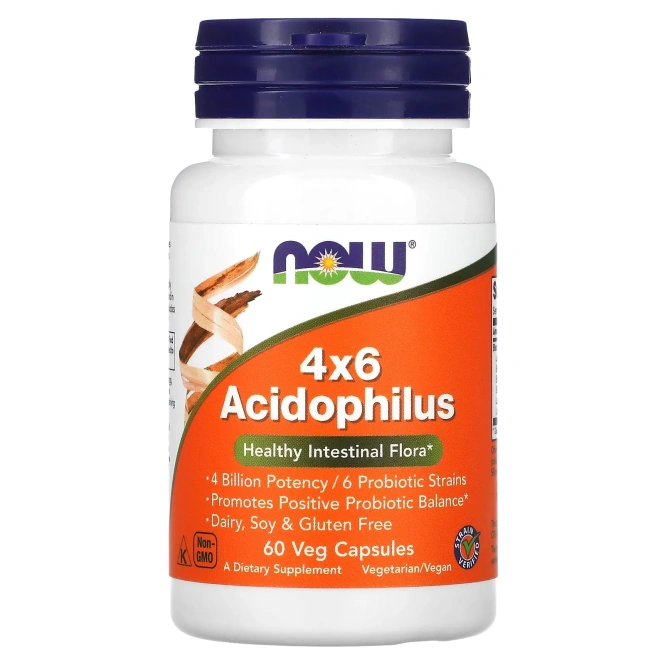 Now Foods, 4x6 Acidophilus, 60 растительных капсул
