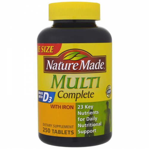 Nature Made, Мультивитамины Полный комплект, С железом, 250 таблеток