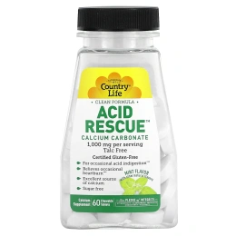 Country Life, Acid Rescue, Карбонат кальция, Со вкусом мяты, 1 000 мг, 60 жевательных таблеток