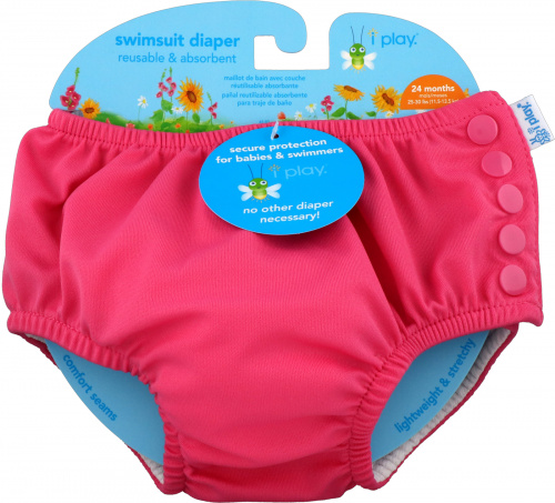 i play Inc., Многоразовый и впитывающий подгузник для плавания, для 2-летних малышей, ярко-розовый, 1 шт