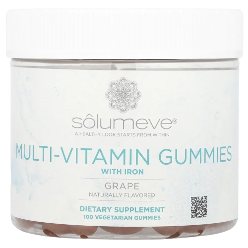 Solumeve, Мультивитаминные жевательные таблетки, без желатина, вкус винограда, 100 вегетарианских жевательных таблеток