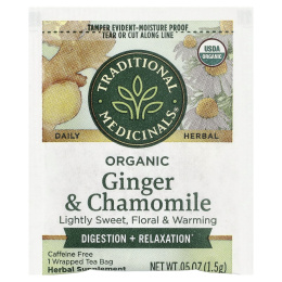 Traditional Medicinals, травяной чай, органический имбирь и ромашка, без кофеина, 16 упакованных чайных пакетиков, 24 г (0,85 унции)