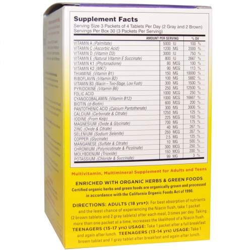 Super Nutrition, Набор Opti-Energy, мультивитаминно-минеральная добавка, без железа, 90 пакетиков по 4 таблетки