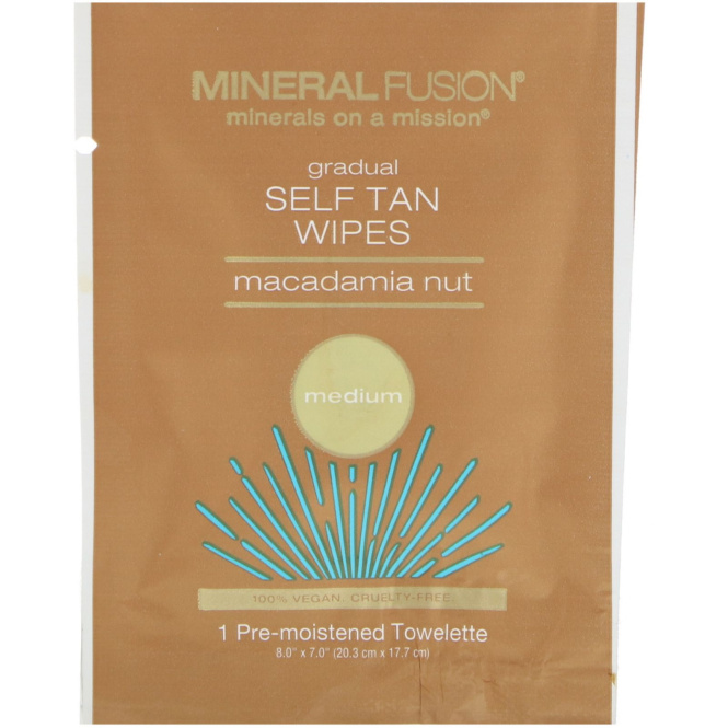 Mineral Fusion, Салфетки для постепенного загара, орех макадамии, размер средний, 5 шт.