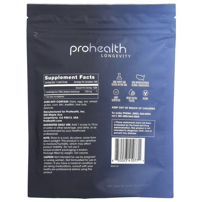 ProHealth Longevity, TMG Pro, чистый порошок TMG, 500 г