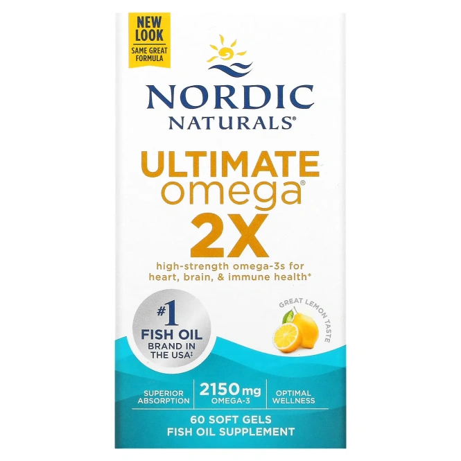 Nordic Naturals, Ultimate Omega 2X, лимон, 60 мягких таблеток