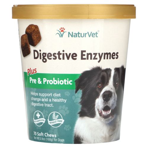 NaturVet, Пищеварительные ферменты, пре- и пробиотики, 70 мягких жевательных таблеток, 5,9 унц. (168 g)