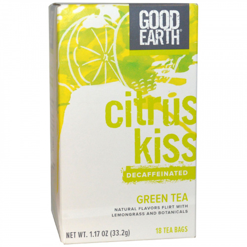 Good Earth Teas, «Цитрусовый поцелуй», декофеинизированный зеленый чай с лемонграссом, 18 пакетиков, 1,17 унции (33,2 г)