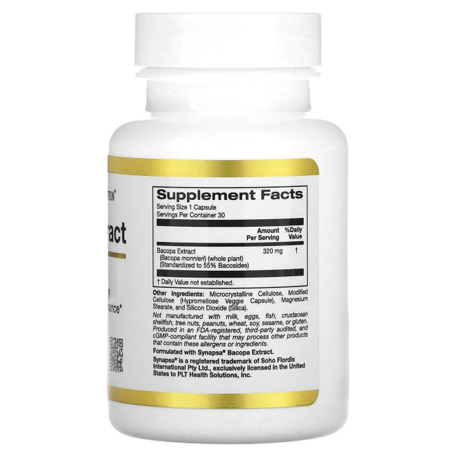 California Gold Nutrition, экстракт бакопы, 320 мг, 30 растительных капсул