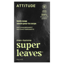 ATTITUDE, Super Leaves™, кусковое мыло для тела, для мужчин, матча и бергамот, 113 г (4 унции)