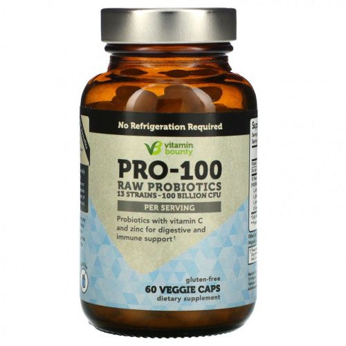 Vitamin Bounty, PRO-100 Raw Probiotics, 100 Billion CFU, 60 Veggie Caps