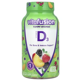 VitaFusion, Витамин D3 для поддержания иммунитета и здоровья костей, с натуральным вкусом персика, ежевики и клубники, 2000 МЕ, 150 жевательных таблеток