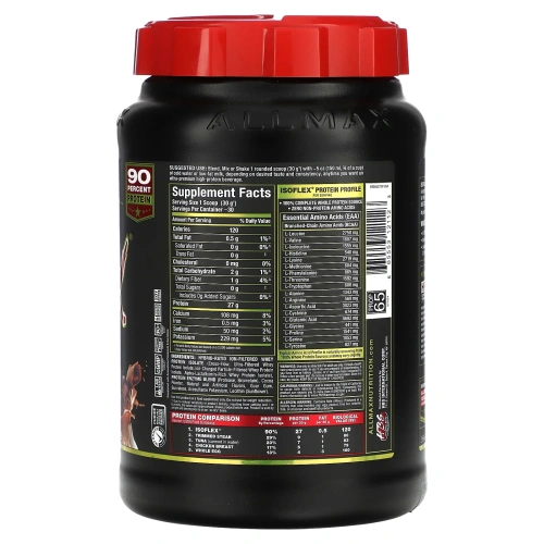 ALLMAX Nutrition, Isoflex, 100%-yный сверхчистый изолят сывороточного белка (ИСБ с фильтрацией частиц заряженными ионами), шоколад, 907 г (2 фунта)