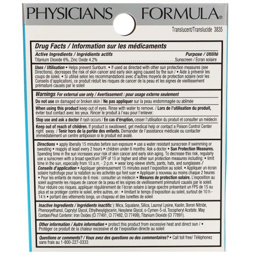 Physicians Formula, Mineral Wear, Минеральная пудра для лица, SPF 16, полупрозрачный, 0,3 унции (9 г)