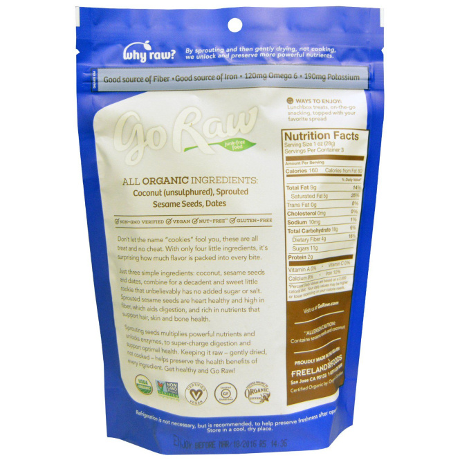 Go Raw, Органическое печенье с проростками, сладкий хруст, 3 унции (85 г)